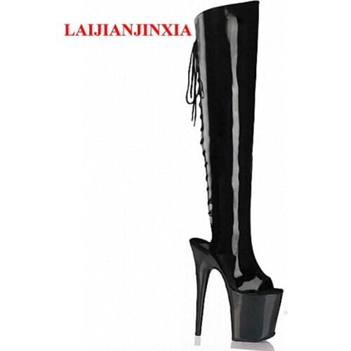 LAIJIANJINXIA Open Toe Dance Shoes women motorcycle boots Lace Up Thin Heels Shoes sexy over the knee Night Club dance boot