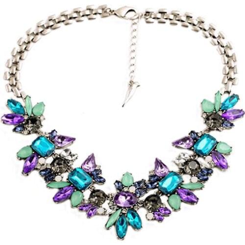 80% Hot Sell Women\s Rhinestone Flower Cluster Bib Pendant Choker Chain Charm Pendant Necklace