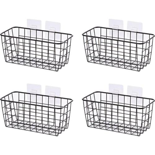 Metal Hanging Wire Basket with Hooks for Storage Wall Mount on Door Sturdy Organizer Holder 4 Pack