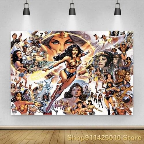Cartoon Superhero Woman Fight Background Boy Birthday Party Decoration Photography Studio Photo Children Room Ornament Backdrop