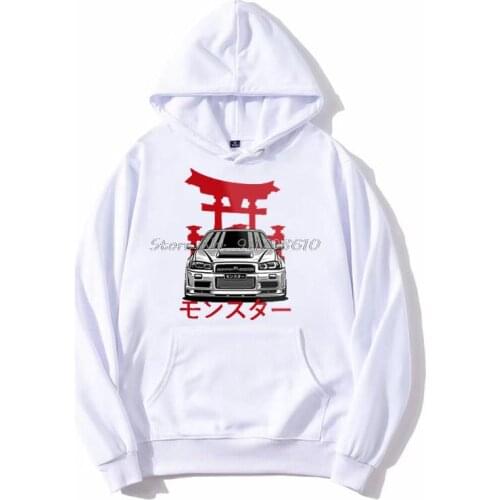 Cool Hip Hop Japan Monster Skyline R34 GTR Car Design Print Hoodie Men Hooded Fleece Hoodies Sweatshirt Streetwear Harajuku