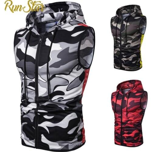 2021 Men Summer Hooded Zipper Vest Mens Clothes Camouflage Tank Top Fitness Sweatshirt Sportswear Clothing Sleeveless Tanktop