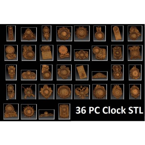 36 Pc 3d STL Wall Clocks Models Set for CNC Router Engraver Carving Machine Artcam Vectric CNC files (ES)
