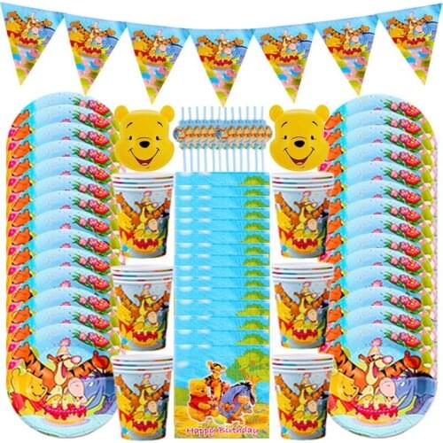 68pcs Disney Cartoon Winnie the Pooh Theme Party Disposable Tableware Set Party Decorations Birthday Baby Shower Decor Supplies