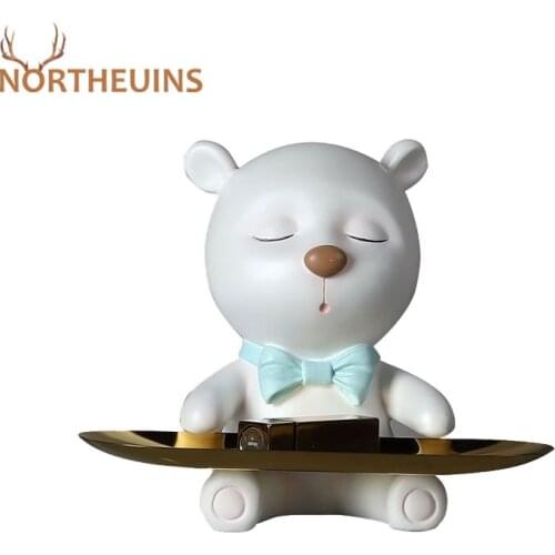 NORTHEUINS Resin Bear Tray Storage Figurines Nordic Modern for Home Decoration Accessories Aesthetic Room Decor Animal Statue