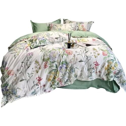 Luxury 100% Egyptian Cotton Bedding Sets Floral Percal Satin Bed Linen Sheets Duvet Cover Bed Flower King Bedspreads Queen Print