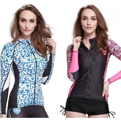 SBART Long Sleeve Padded Women Rash Guard Zipper Sun Protection Swim for Womens Surf Shirt Surfing Plus Size Rashguard Tops L