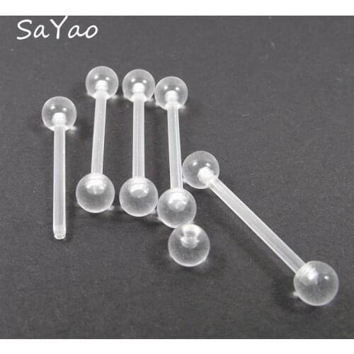 SaYao 5 Pieces 14G Clear Soft Transparent Tongue Ring Ball Flexible Tongue Nipple Ring Barbell Body Piercing