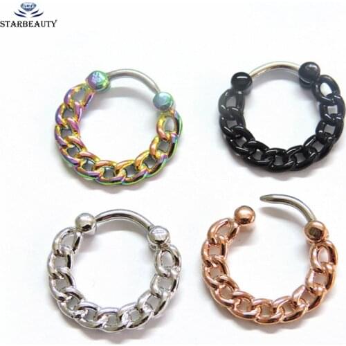 Starbeauty 1Pc Simple Chain Nose Clip Hot Surgical Steel Nose Clip Earings 1.2*10 Rose Gold Nose Piercing Body Piercing Jewelry