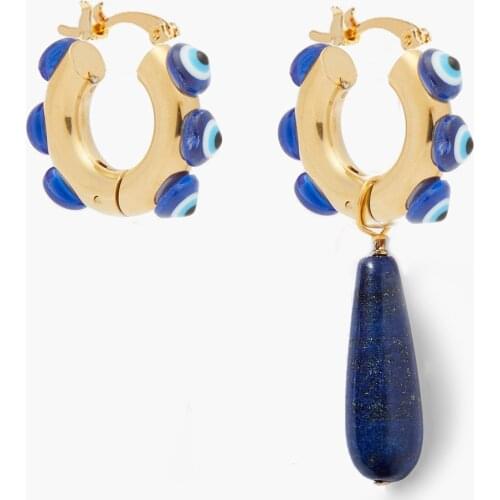 2021 Timeless Pearly mismatched vivid natural stone long water lapis lazuli dangle drops Earring pearl evil eye bead earrings