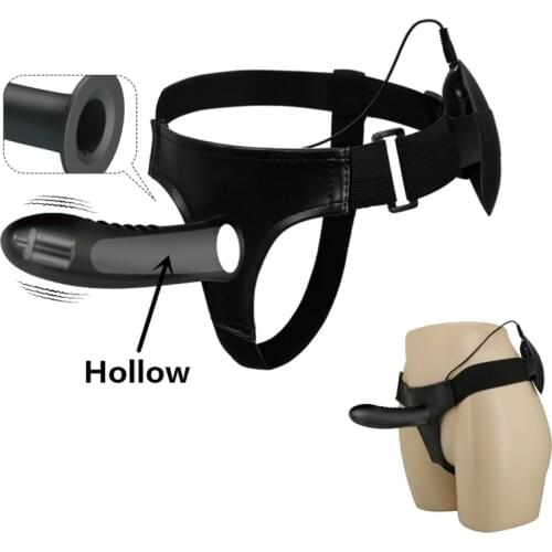 Hollow Design Silicone Lesbian Strapon Harness Vibrator Dildo For Couple Women Men Wearable Vibrating Fake Penis Adult Sex Toys