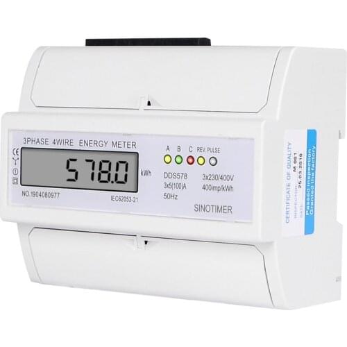 SINOTIMER DDS578 Three Phases 4 Wire 5-100A 380V Digital Power Meter Electricity Consumption Measure Meter 35mm DIN Rail Mount