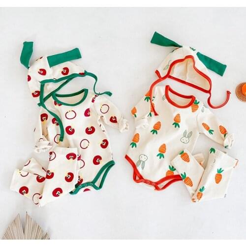 Spring Autumn Infant Baby Girls Tomato Carrot Long Sleeve Top + Pants + Hat Clothing Sets Kids Girl Suit Clothes