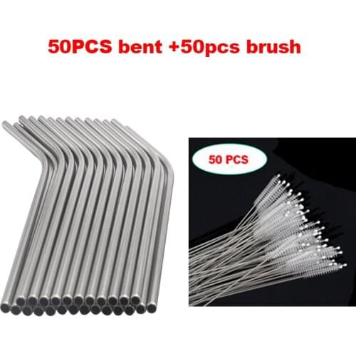 50pcs/batch of reusable metal straws wholesale and 50PCS cleaning brush 215mm*6mm straight bend beverage tube