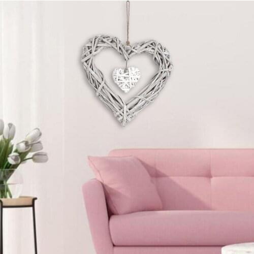 Rustic Hanging Heart Shape Rattan Wicker Wreath for Wall Home Window Party Valentines Day Decoration Handicraft