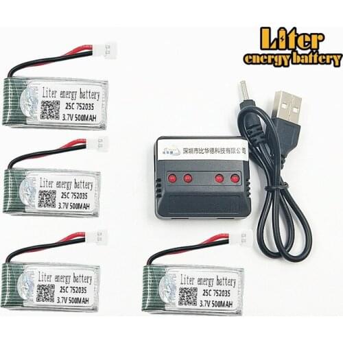 X4 F180 JXD385 rc Helicopter Lipo battery 3.7V 500mAh 752035 with 5in1 Charger for rc drones/quadcopter 25c
