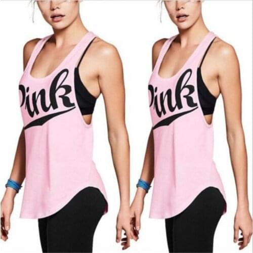 Women Yoga Loosen Vest Fitness Stretch Workout Sleeveless Tank Tops Summer Casual Loose Pink Love Letter Sportswear