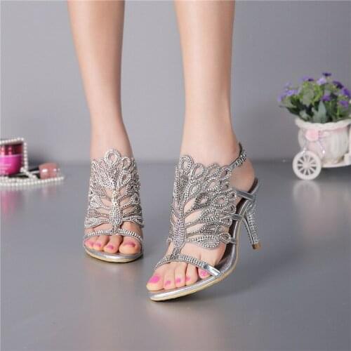 Womens Summer Fashion Diamond Silver High-heeled 8cm Stiletto Sandals Female Luxury Shoes Sale Online US11