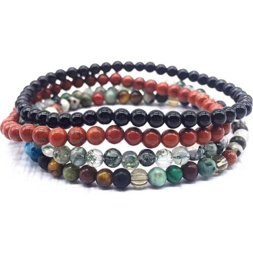 Women Bracelet Nature stone 4 mm Bead 4pcs/set Black Stone Red Jaspers Moss Agates bangle New Hot Sale