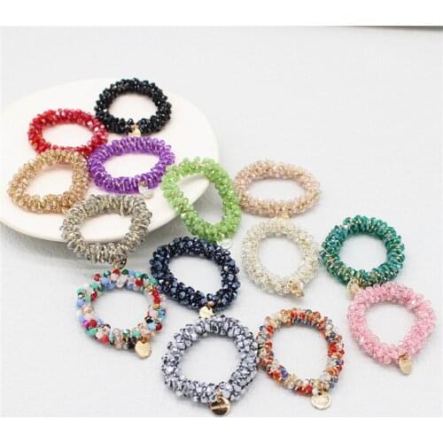 Woman Multifunction Elastic Bracelet Crystal Hair Ties Beads Girls Scrunchies Rubber Bands Ponytail Holders Hair Accessories