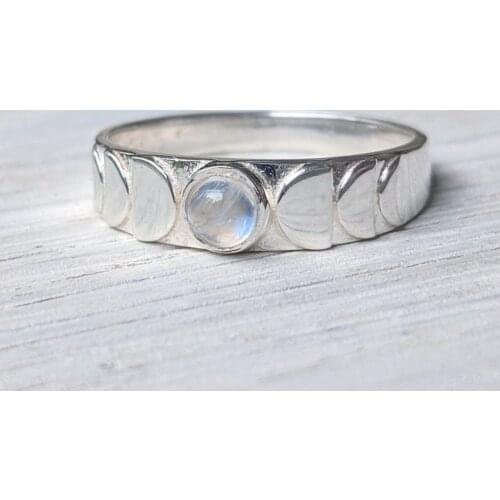 Fashion Vintage Handmade Moon Phase Finger Ring Moon Jewelry for Lady Size 7-10 party moonstone ring