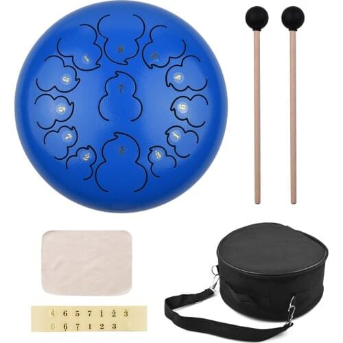 12-inch 13-Tone Steel Tongue Drum D Key Percussion Instrument Hand Pan Drum with Drum Mallets Carry Bag Music Book