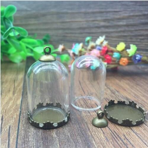 20sets/lot 30*20mm tube glass globe 20mm crown base 8mm cap set glass bottle vial pendant jewelry findings necklace pendant