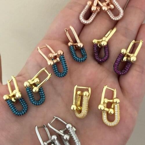 2021 Fashion Women Jewelry Micro Pave White Green Red Black Cubic Zirconia CZ geometric rectangle 6 Colors charm dangle earrings