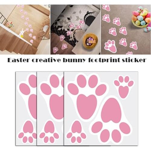 27 PCS Easter Sticker with 3 Sizes Bunny Foot Print Paster Pink Rabbit Glass Sticker Decor for Festival Window Floor UD8