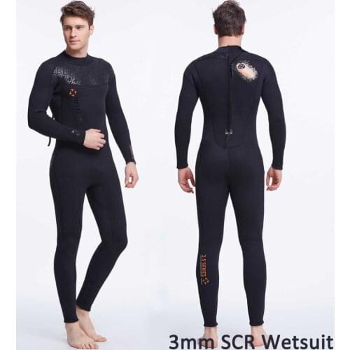 3mm Neoprene Mens Wetsuit Full Body Back Zipper Long Sleeve SCR Suit Swim Scuba Diving Surfing Snorkeling Cool Black Jumpsuit