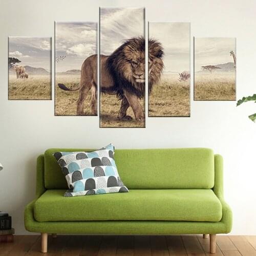 Modern HD print 5 pieces animal lion landscape picture poster canvas modular frame painting wall art living room home decoration