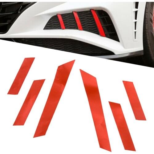 6Pcs/Set Red Car Reflective Sticker Front Fog Light Decor Strip Fit For Hyundai Sonata 2020 2021