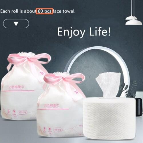 60 Sheets/RollDisposable Face Towel Travel Cotton Makeup Wipes Facial Cleansing Cotton Tissu