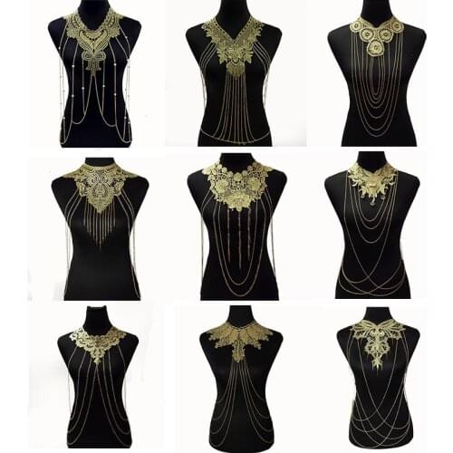 Lace Flower Body Chain Necklace Women Flower Collar Hollow Out Gothic Multilayer Chain Statement Jewelry Cosplay Accessories Emo