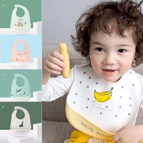 Baby Bibs Waterproof Silicone Feeding Saliva Towel Newborn Baby Cartoon Aprons Todder Bibs Adjustable Stuff Burp Cloths Bandana
