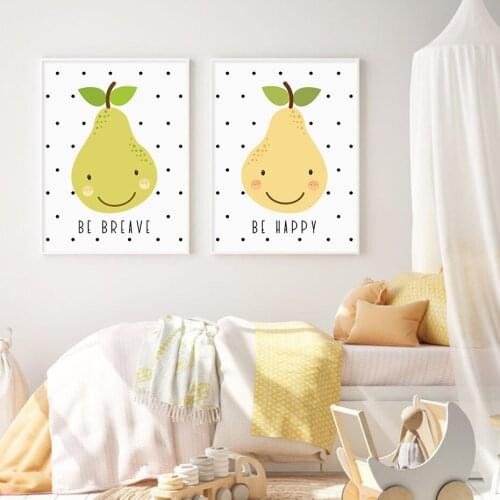 Green and Yellow Pears Be Brave Smile Baby Room Home Decor Canvas Paintings Wall Art Pictures for Kids Bedroom Decoration
