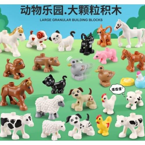 Big Size Building Blocks Cat Dog Pig Rabbit Model Accessories Compatible Duplo Farm Animals Assemble Education Toys For Kid Gift