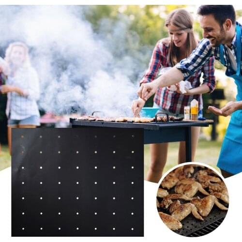 Bbq Grill Mat Non Stick With Holes Heavy Duty Reusable Safe Black Mesh Grill Pad Cooking Grilling Sheet Heat Kitchen Tools