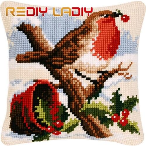 Cross Stitch Cushion Robin Birds Chunky Yarn Cross-Stitch Kits Needlework Pre-Printed Canvas Pillow Home Decor Hobby & Crafts