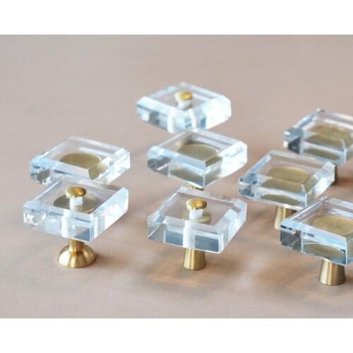 Square Crystal Glass Handle Pure Copper Crystal Handle Light Luxury Single Hole Handle Drawer Cabinet Handle