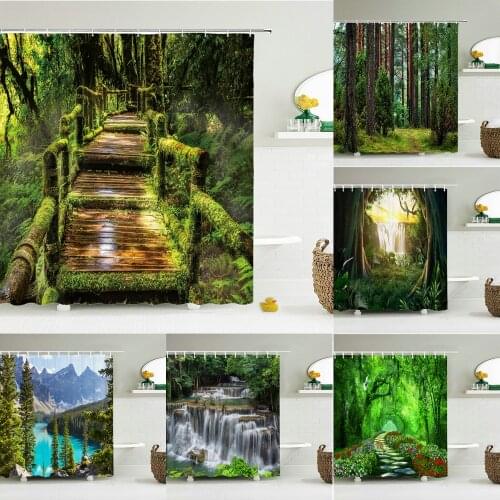 Forest Natural Scenery Shower Curtains High Quality Waterproof Shower Curtain Tree landscape Bathroom Curtain Polyester Fabric