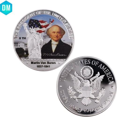 World Souvenir Coins US 8th Silver Coin Art Ornament 999.9 Solver Plated Martin Van Buren Challenge Coin Worth Collections