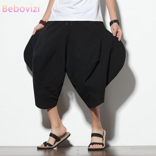 Plus Size M-5XL 2021 New Summer Cotton and Linen Loose Harem Low-grade Pants for Men Navy Blue Black Khaki Thai Kimono Pants