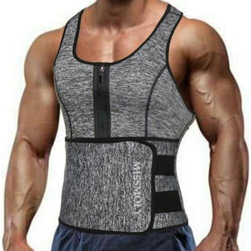 Mens Sweat Sauna Vest Waist Trainer Body Shaper Neoprene Tank Top Compression Shirt Workout Fitness Back Support Gym Suit