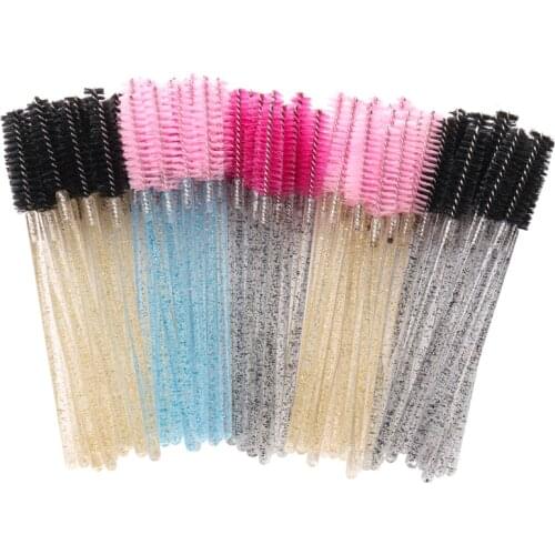MyAoKuE Up New Disposable 50 Pcs/Pack Crystal Eyelash Makeup Brushes Diamond Handle Mascara Wands Eyelash Extension Tools