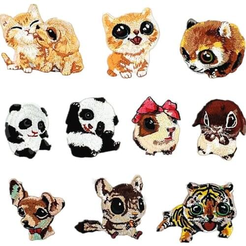 1pc Cat Animal Panda Tiger Dog Puppy Embroidery Hamster Patch Clothing Patches Backpack Decoration Applique Iron on Patch