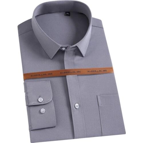 Solid Non-iron Stretch Mens Dress Shirts Long Sleeve Buiness Formal Shirt for Men Regular Fit with Front Pocket Anti-Wrinkle New