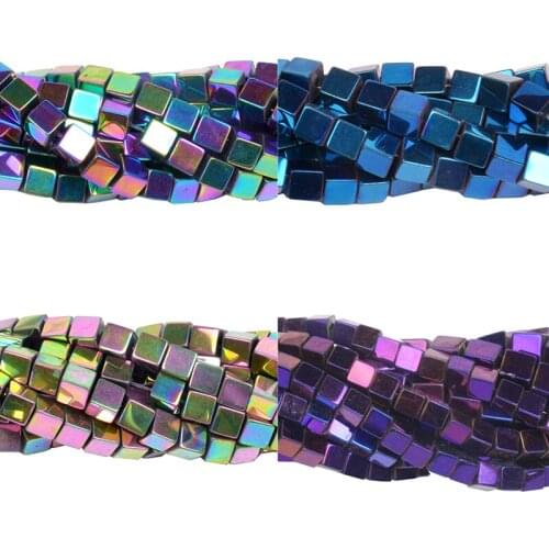 Wholesale Black/Gold/Silver-color/Rainbow/Blue/Purple Natural Stone Hematite Square Shape Beads 2mm 3mm 4mm