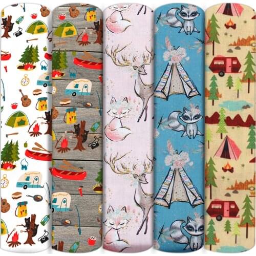 Camping Tent Patchwork Printed Polyester Cotton Fabric For Tissue Kids Home Textile For Sewing Tilda Doll,1Yc13907