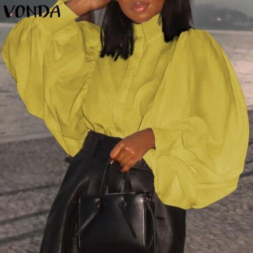 4 Color Tops VONDA Spring Lapel Button Up Long Sleeve Shirts Women Casual Long Sleeve Baggy Solid Bohemian Blusas Femininas